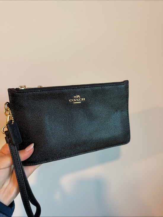 Coach Accessories - Coach Black Leather Wristlet with Gold Logo Accent
